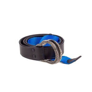 LANVIN black leather blue nylon 2-tone belt